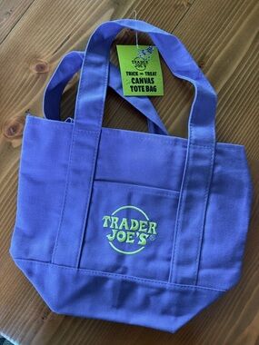 Trader Joe's MINI Halloween Purple Canvas Tote with Green Logo